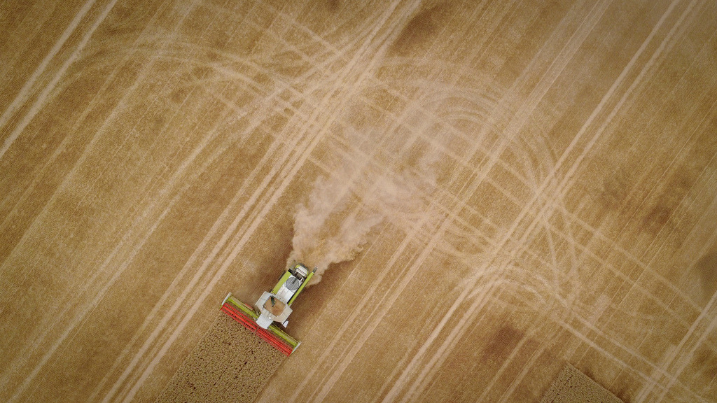 2026-07-13sig249bap | Ditzingen Schöckingen - Da die Hitzewelle und die Dürre weiterhin anhalten, stehen die Landwirte bei der Ernte vor immer größeren Herausforderungen, unter anderem aufgrund der riesigen Staubmengen, die dabei aufgewirbelt werden - Realisiert mit Pictrs.com