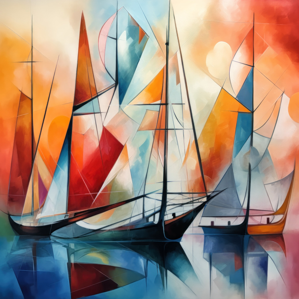 2307249 - Abstrakte Segelboote II | Bestellen Sie dieses digitale Gemälde von abstrakten Segelbooten als hochwertigen Kunstruck auf Leinwand, Acrylglas, Alu-Dibond oder als Poster.