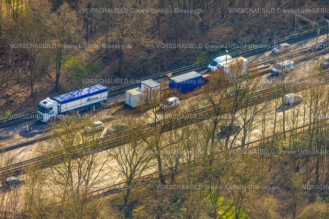 Bottrop250202541Mitte | Luftbild, Baustelle mit geänderter Verkehrsführung auf der Autobahn A42 nahe Anschlussstelle Bottrop Süd,  Ebel, Bottrop, Ruhrgebiet, Nordrhein-Westfalen, Deutschland