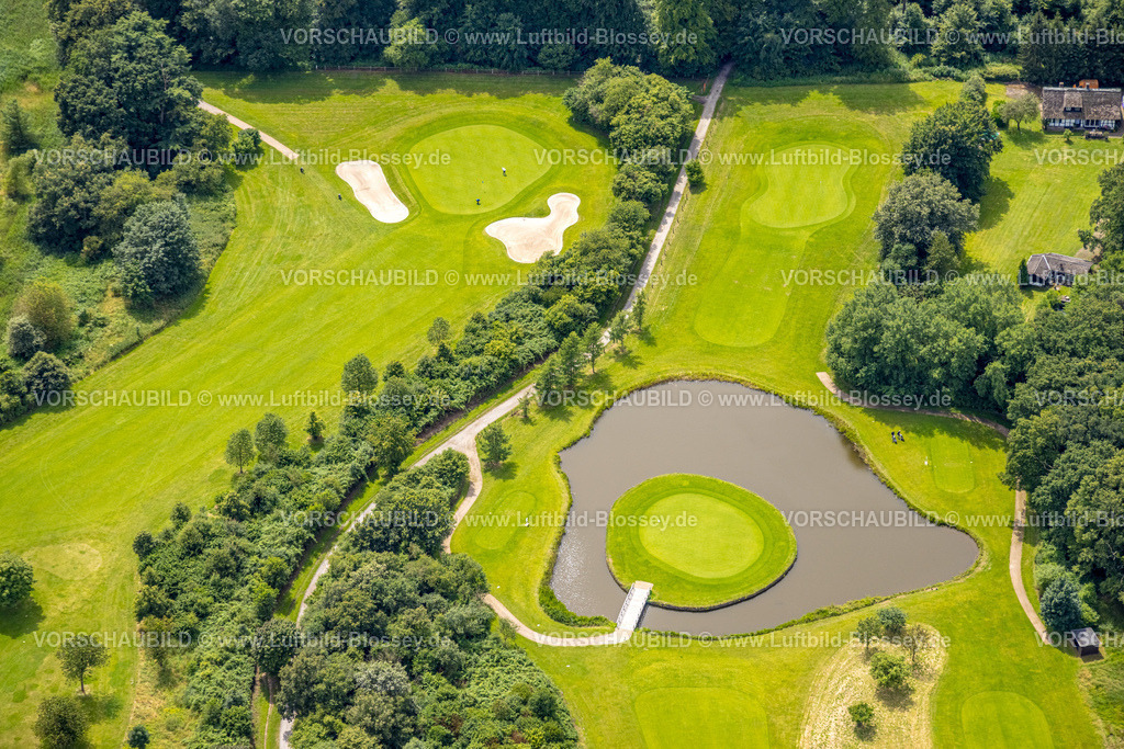 Muelheim240703394 | Luftbild, Golfplatz Golfclub Mülheim an der Ruhr e.V., Wiese und Golf-Bunker und Golfspieler, Saarn - Süd, Mülheim an der Ruhr, Ruhrgebiet, Nordrhein-Westfalen, Deutschland