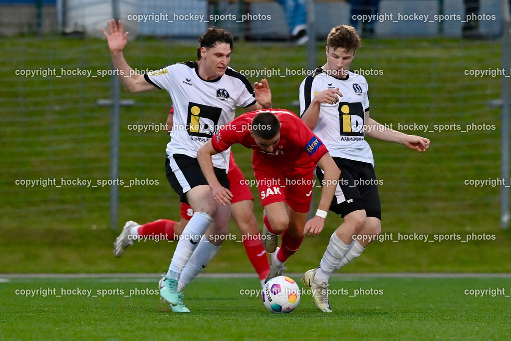 SV Spittal vs. SAK | #3 Killian Brandner SV Spittal, #7 Hrvoie Jakovljevic SAK, #39 Fabian Hoi SV Spittal, SV Spittal vs. SAK, SV Spittal vs. SAK am 24.05.2024 in Spittal an der Drau (Goldeck Stadion), Austria, (Photo by Bernd Stefan)