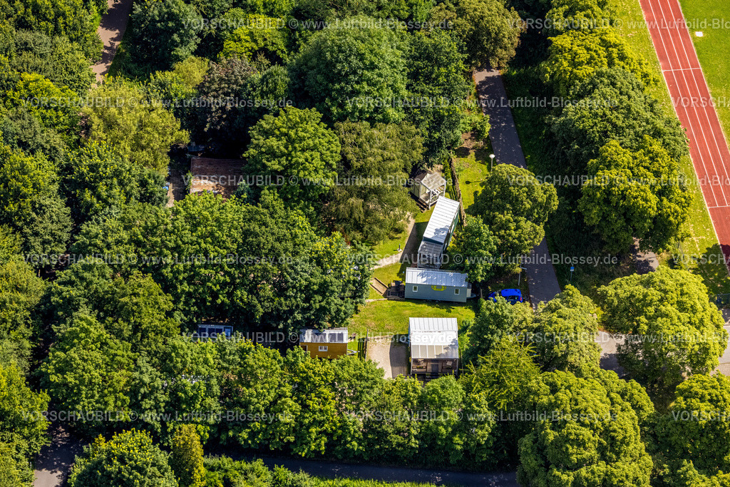 Hamm240706686 | Luftbild, Pier9-Tiny House Hotel, grüne Bäume, Mitte, Hamm, Ruhrgebiet, Nordrhein-Westfalen, Deutschland