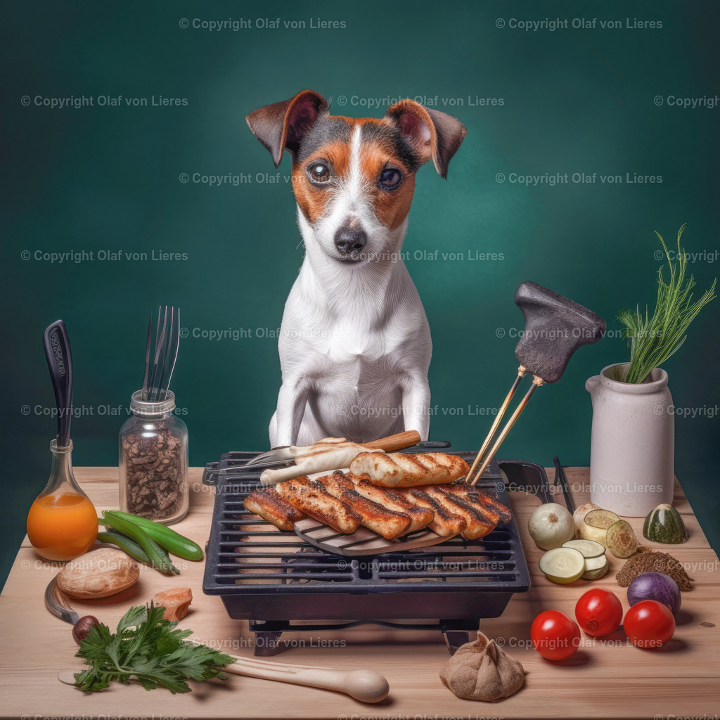 Jack Russell am Grill mit Grillfleisch | Hund bereitet sich sein Futter selbst zu