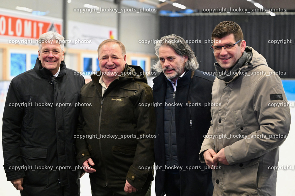 Eishallen Eröffnung Eberstein | Landeshauptmann Kärnten Peter Kaiser, Bürgermeister Eberstein Andreas Grabuschnig, Michael Flaks Projektleiter, Landeshauptmann Stellvertreter Martin Gruber, Eishallen Eröffnung Eberstein, Eishallen Eröffnung Eberstein am 07.12.2024 in Eberstein (Halle Eberstein), Austria, (Photo by Bernd Stefan)