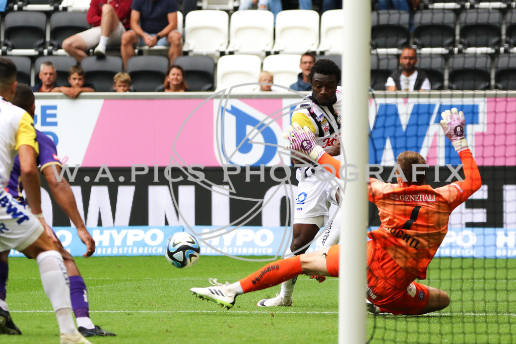 Linzer ASK vs FK Austria Wien | LINZ, AUSTRIA, Raiffeisenarena, 27.08.23 - SOCCER - ADMIRAL Bundesliga, Ground group, LASK Linz vs FK Austria Wien, Image shows: 
Photo: SMP/Andreas Willdoner