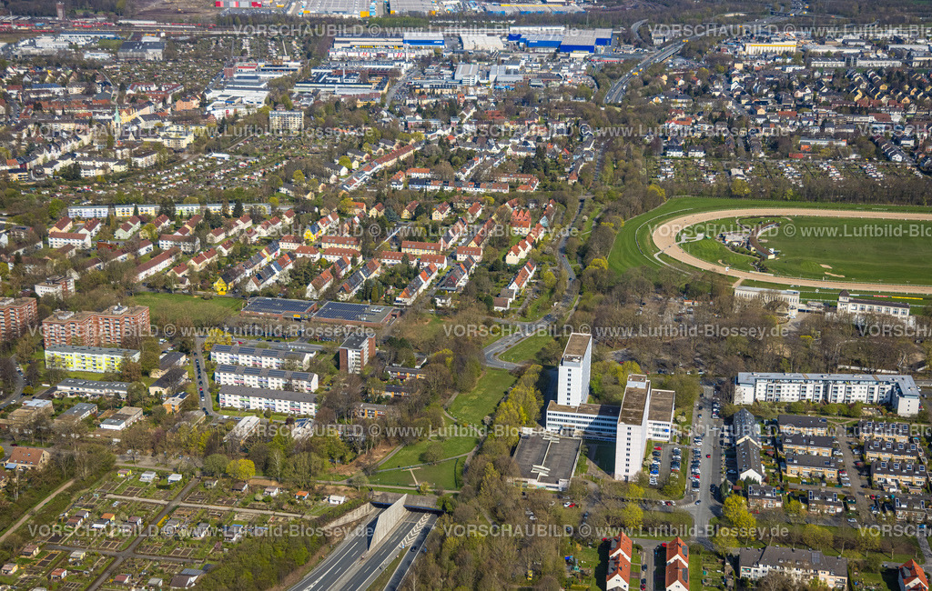 Dortmund220400272 | Luftbild, Finanzamt Dortmund-Ost an der Galopprennbahn mit B236 Straßentunnel Wambel, Westfalendamm, Dortmund, Ruhrgebiet, Nordrhein-Westfalen, Deutschland