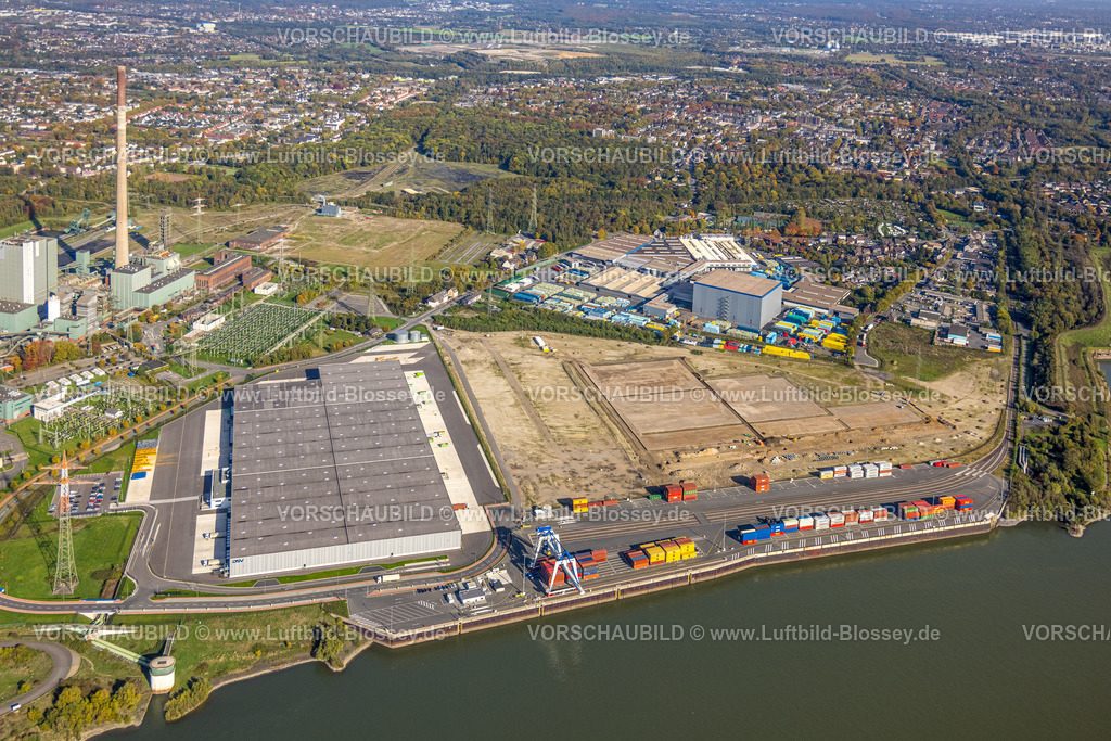 Duisburg221003695Walsum_Logport | Luftbild, logport VI am Fluss Rhein, Baustelle mit Neubau Logistikunternehmen DSV Halle, Alt-Walsum, Duisburg, Ruhrgebiet, Nordrhein-Westfalen, Deutschland