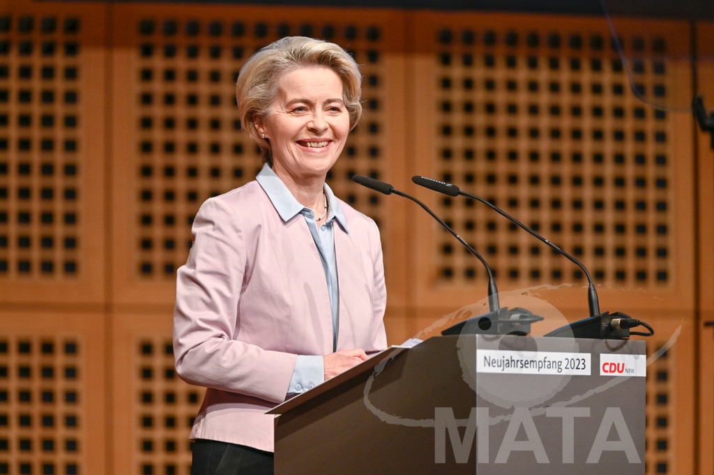 _DWI0611 | Politikerin Ursula von der Leyen beim CDU-NRW Neujahrsempfang in Düsseldorf. Düsseldorf, 28.01.2023 - Realisiert mit Pictrs.com