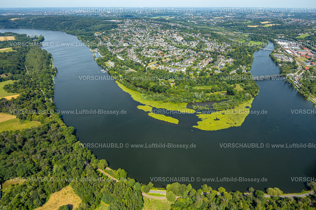 Essen230708164 | Luftbild, Ruhrschleife Heisinger Bogen, Vogelschutzgebiet, Ortsansicht Heisingen, Essen, Ruhrgebiet, Nordrhein-Westfalen, Deutschland