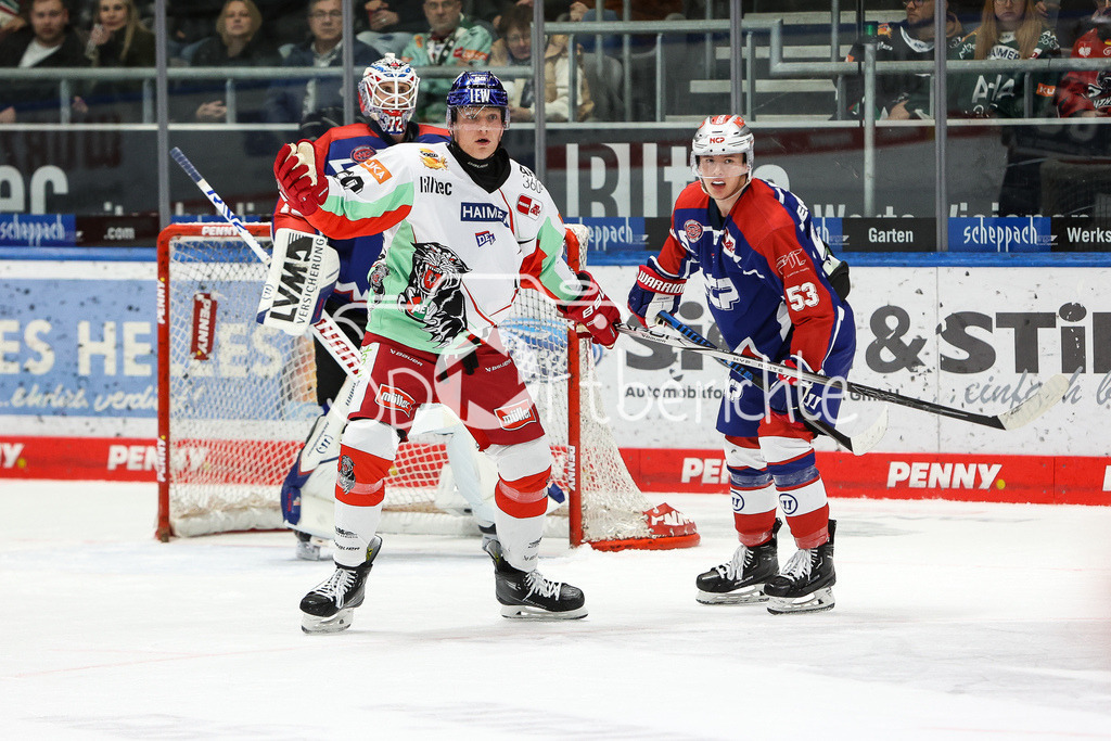 Augsburger Panther - Nürnberg ICE Tigers | Alexander OBLINGER (AEV #50) im Duell mit Danjo LEONHARDT (NIT #53) / Zweikampf / DEL Retro Spiel