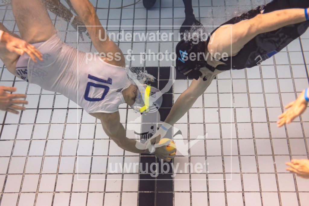 24. - 26.11.2023: Unterwasser-Rugby Champions Cup 2023  | Spielstart im Vorrunden-Spiel HäSu (Finnland) in blau gegen SDK Malmö Triton  (Schweden) in weiß. - Realisiert mit Pictrs.com