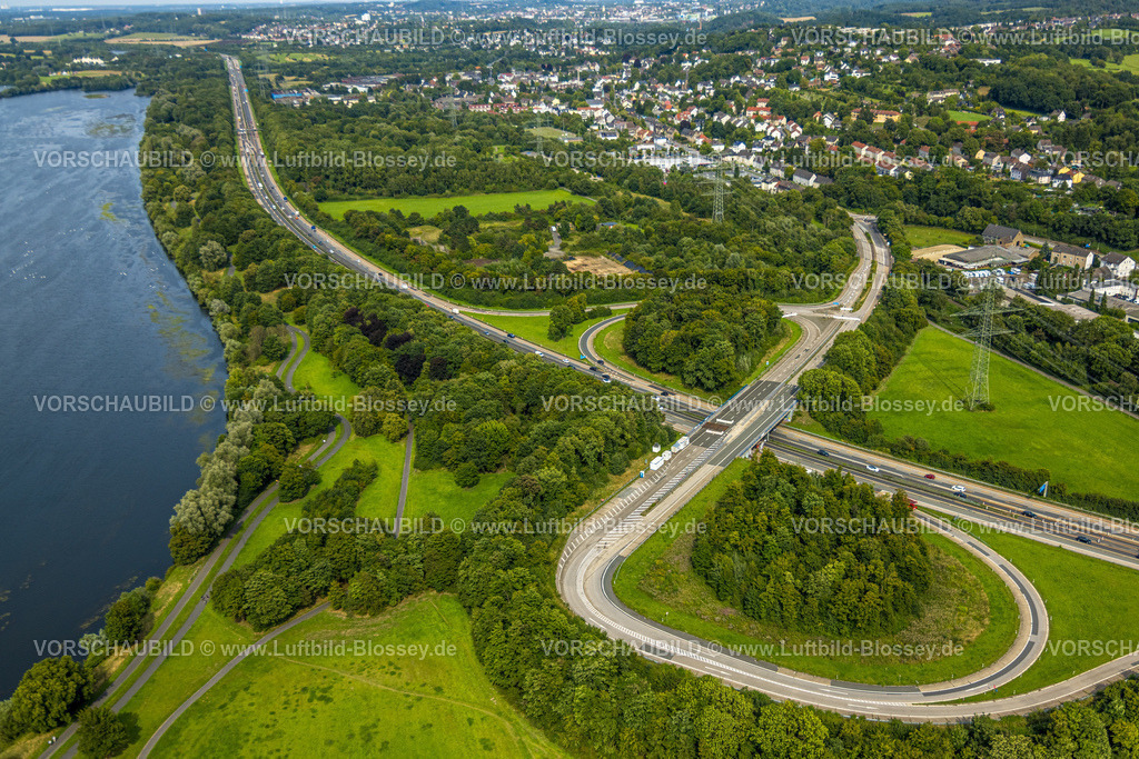 Witten250805043 | Luftbild, Sanierung der Anschlussstelle Witten-Herbede der Autobahn A43 am Kemnader See, Westherbede, Witten, Ruhrgebiet, Nordrhein-Westfalen, Deutschland