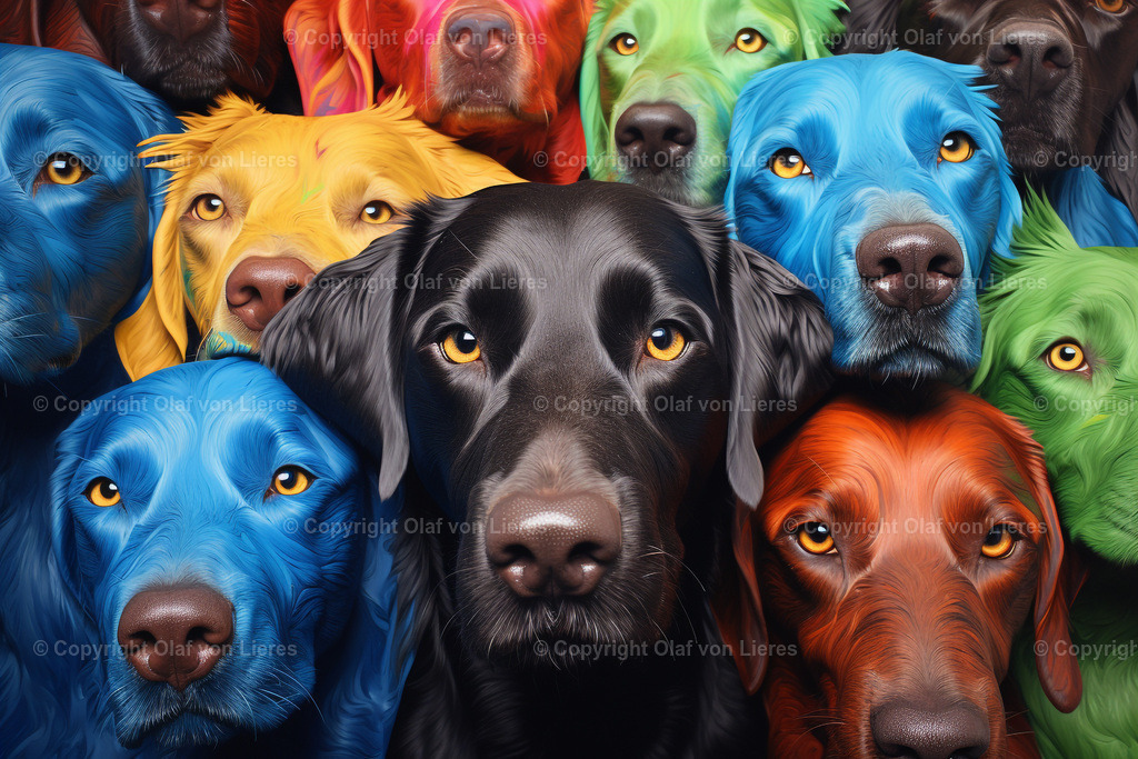 farbenfrohe Hundeköpfe | bunte Hundeköpfe - kein Foto