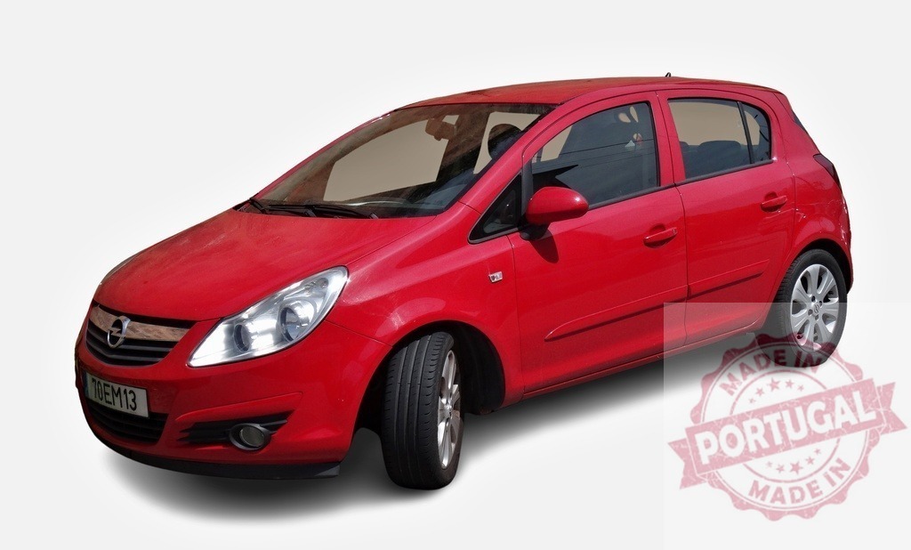 Red Opel Corsa shining parked on a white background | Red Opel Corsa parked on a white background, ready to be driven - Realized with Pictrs.com