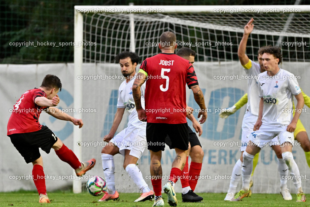 SAK vs. ATUS Ferlach | #14 Florian Verdel ATUS Ferlach, #20 Marko Huc SAK, #5 Daniel Jobst ATUS Ferlach, #17 Jan Sasa Ogris-Martic SAK, SAK vs. ATUS Ferlach, SAK vs. ATUS Ferlach am 01.08.2025 in Klagenfurt (Sportpark Welzenegg), Austria, (Photo by Bernd Stefan)