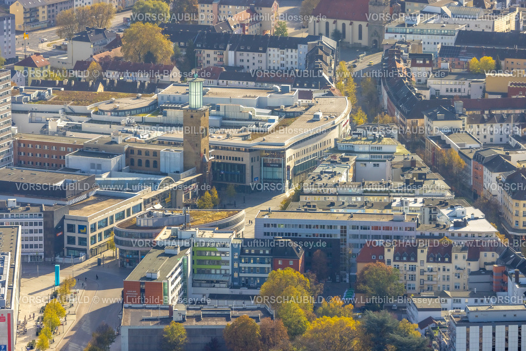 Hagen221015965 | Luftbild, City, Innenstadtansicht mit Volme Galerie und Rathausturm, Mittelstadt, Hagen, Ruhrgebiet, Nordrhein-Westfalen, Deutschland