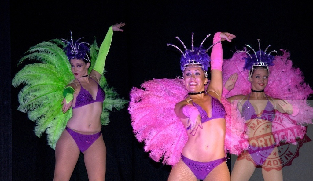 Vibrant Showgirls Performing in Colorful Costumes | Energetic dancers in bright outfits showcasing a lively performance - Realized with Pictrs.com