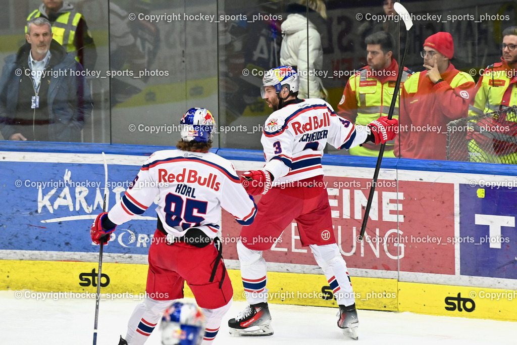 EC IDM WÄRMEPUMPEN VSV vs. EC Red Bull Salzburg | Jubel EC Red Bull Mannschaft, #95 Hörl Lukas EC Redbull Salzburg, #3 Schneider Peter EC Redbull Salzburg, EC IDM WÄRMEPUMPEN VSV vs. EC Red Bull Salzburg, EC IDM WÄRMEPUMPEN VSV vs. EC Red Bull Salzburg am 17.01.2025 in Villach (Stadthalle Villach), Austria, (Photo by Bernd Stefan)