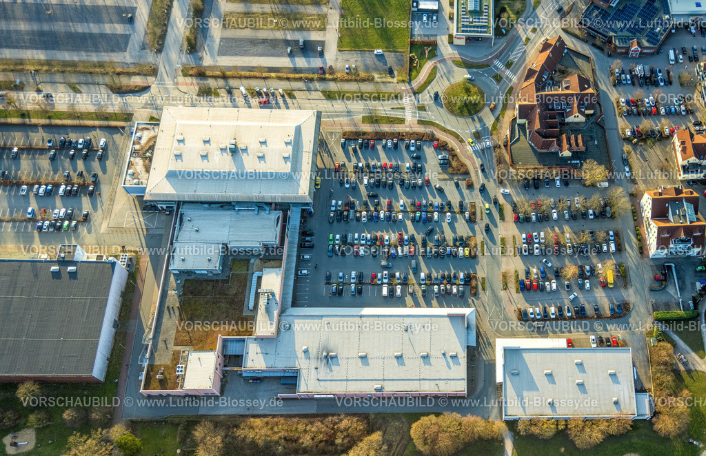Hamm260204115 | Luftbild, Einkaufszentrum Ostwennemarstraße, Edeka Supermarkt, DM drogerie Supermarkt, Aldi Supermarkt, Parkplatz, Uentrop, Hamm, Ruhrgebiet, Nordrhein-Westfalen, Deutschland