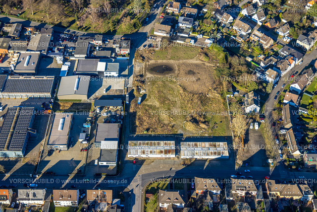 Bottrop240107453 | Luftbild, Flüchtlinge Containerdorf, Gewerbegebiet zwischen Mozartstraße und Schubertstraße mit Baugebiet, Eigen, Bottrop, Ruhrgebiet, Nordrhein-Westfalen, Deutschland