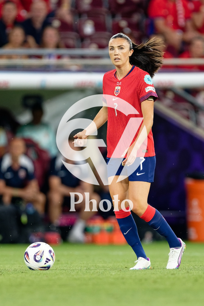 Norway v Italy - UEFA Women's EURO 2025 Quarter-Final | GENEVA, SWITZERLAND - JULY 16: Ingrid Engen of Norway controls the ball  during the UEFA Women's EURO 2025 Quarter-Final match between Norway and Italy at Stade de Geneve on July 16, 2025 in Geneva, Switzerland. (Photo by Giuseppe Velletri/Sports Press Photo/Getty Images)