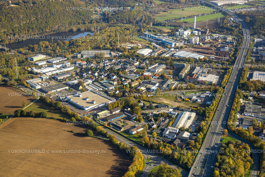 Hagen221015189 | Luftbild, Gewerbegebiet Bathey mit FUNKE NRW Druckzentrum und Verlagszentrum, Heizkraftwerk Hagen-Kabel, Boele, Hagen, Ruhrgebiet, Nordrhein-Westfalen, Deutschland