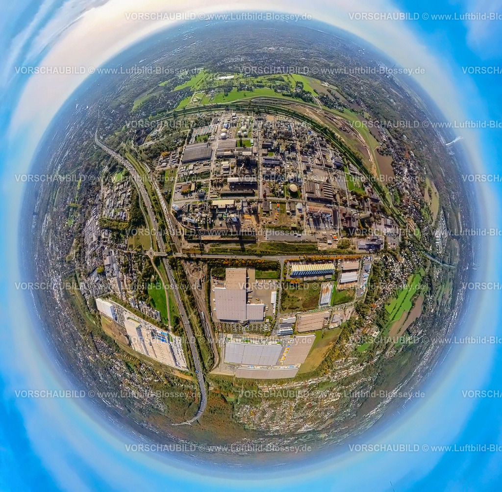 Oberhausen20221006_1Ruhrchemie | Luftbild, OQ Werk Ruhrchemie, Chemiewerk, Gewerbegebiet Waldteich, Fisheye Aufnahme, Fischaugen Aufnahme, 360 Grad Aufnahme, Holten, Oberhausen, Fisheyeaufnahme, Ruhrgebiet, Nordrhein-Westfalen, Deutschland