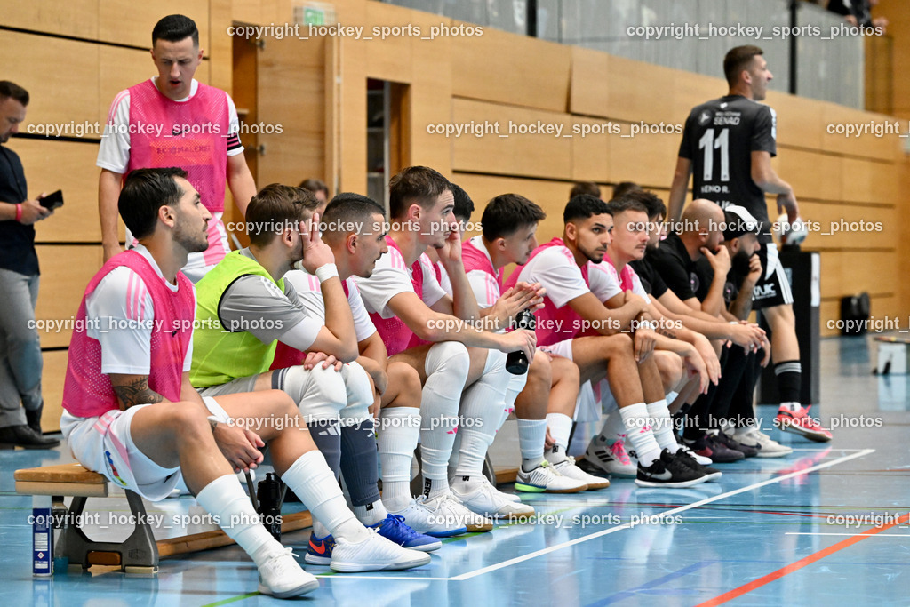 Carinthia Flamengo Futsal Club vs. FC Ljuti Krajisnici | Spielerbank Carinthia Flamengo, Carinthia Flamengo Futsal Club vs. FC Ljuti Krajisnici, Carinthia Flamengo Fusal Club vs. FC Ljuti Krajisnici am 12.10.2025 in Klagenfurt (Ballspielhalle Viktring), Austria, (Photo by Bernd Stefan)