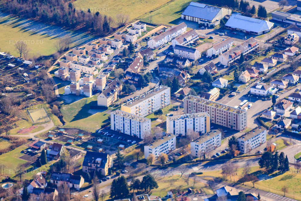 Vue aérienne: Quartier résidentiel de la rue du Faisan, vu du nord à Wissembourg dans le département Bas Rhin, France – .Photo: IMG_48375.jpg prise le 11/12/2011 par Werner Riehm/FLY-FOTO.eu – Résolution de l'original: 4752 x 3168 px