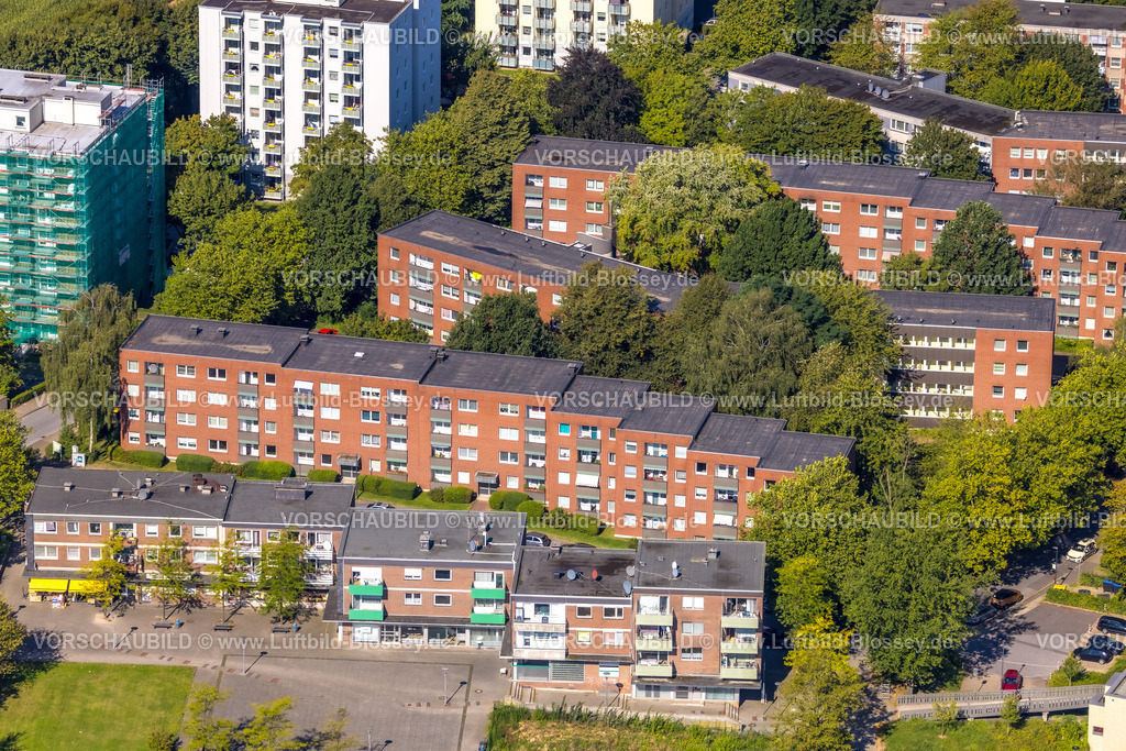 Heiligenhaus240813359 | Luftbild, Hochhäuser und Mietshäuser Wohngebiet Ortsteil Oberilp, rote Hausfassaden, Harzstraße, Heiligenhaus, Ruhrgebiet, Nordrhein-Westfalen, Deutschland