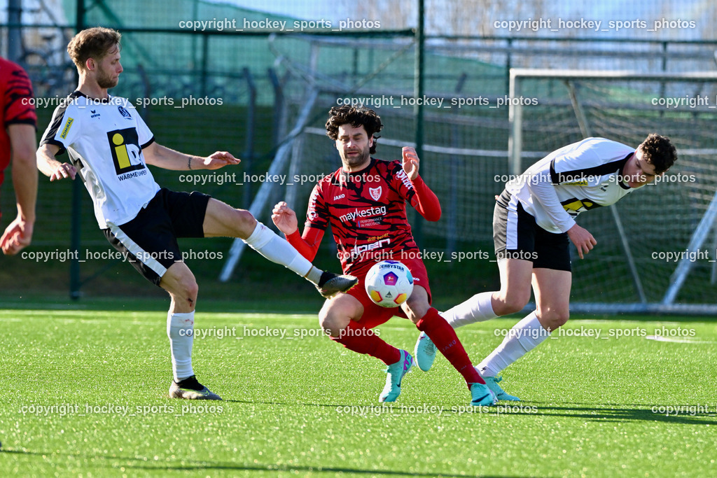 SV Spittal 1921 vs. ATUS Ferlach 24.3.2024 | #44 Miha Kostanjsek SV Spittal, #22 Stephan Bürgler ATUS Ferlach, #3 Killian Brandner SV Spittal, SV Spittal 1921 vs. ATUS Ferlach 24.3.2024, SV Spittal 1921 vs. ATUS Ferlach am 24.03.2024 in Spittal an der Drau (Goldeck Stadion), Austria, (Photo by Bernd Stefan)