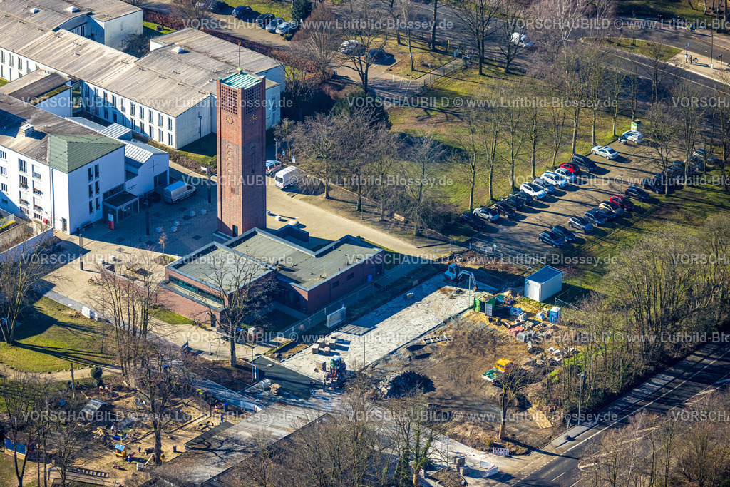 Selm230205532 | Luftbild, Findus Jugendzentrum, aus Kirchturm wird Kletterturm, Selm, Münsterland, Nordrhein-Westfalen, Deutschland