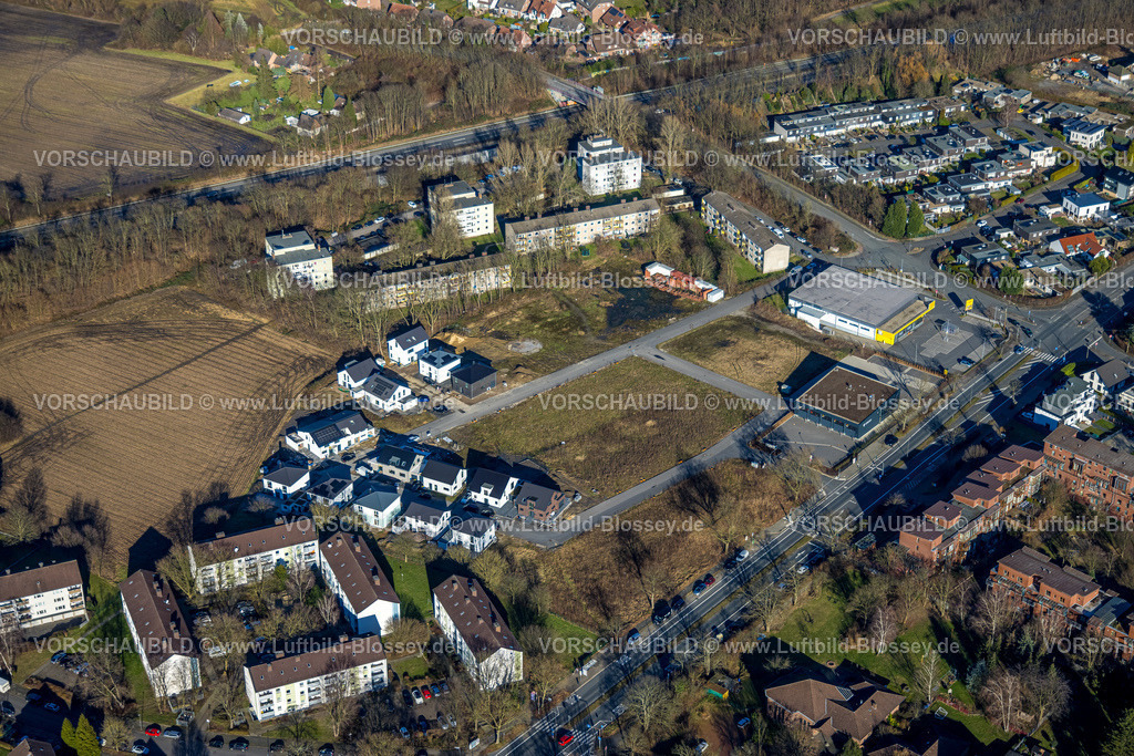 Castrop-Rauxel240106338 | Luftbild, Baustelle Neubaugebiet Einfamilienhäuser Wohnsiedlung Am Wetterschacht, ehemalige Zeche Erin Schacht 5, Netto Supermarkt und Freiwillige Feuerwehr Castrop-Rauxel Löschzug Rauxel-Dorf, Rauxel, Castrop-Rauxel, Ruhrgebiet, Nordrhein-Westfalen, Deutschland