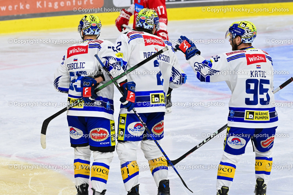 EC KAC vs. EC IDM Wärmepumpen VSV 5.11.2023 | Jubel EC EC VSV Mannschaft, #55 Sabolic Robert, #2 MacPherson Dylan, #95 Katic Mark