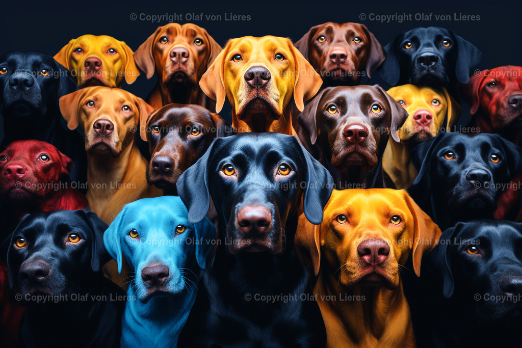 bunte Hundegesichter | viele farbige Hunde