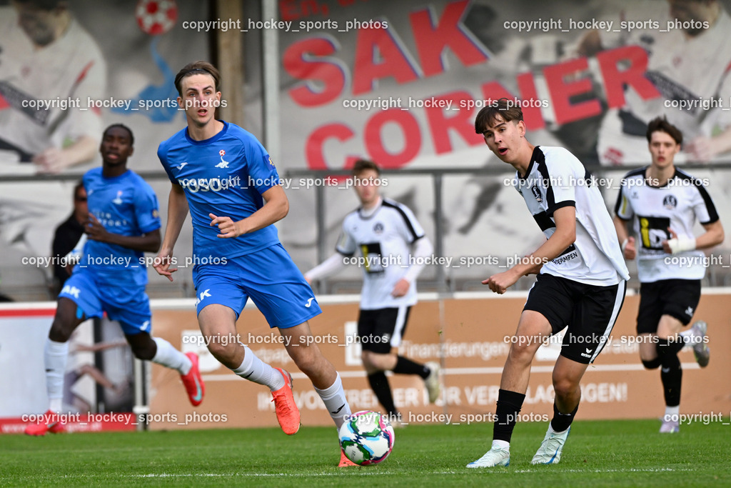 SAK vs. SV Spittal Drau 1921 | #5 Jakob Geister SAK, #10 Moritz Müller SV Spittal, SAK vs. SV Spittal Drau 1921, SAK vs. SV Spittal Drau 1921 am 23.05.2025 in Klagenfurt (Sportpark Welzenegg), Austria, (Photo by Bernd Stefan)
