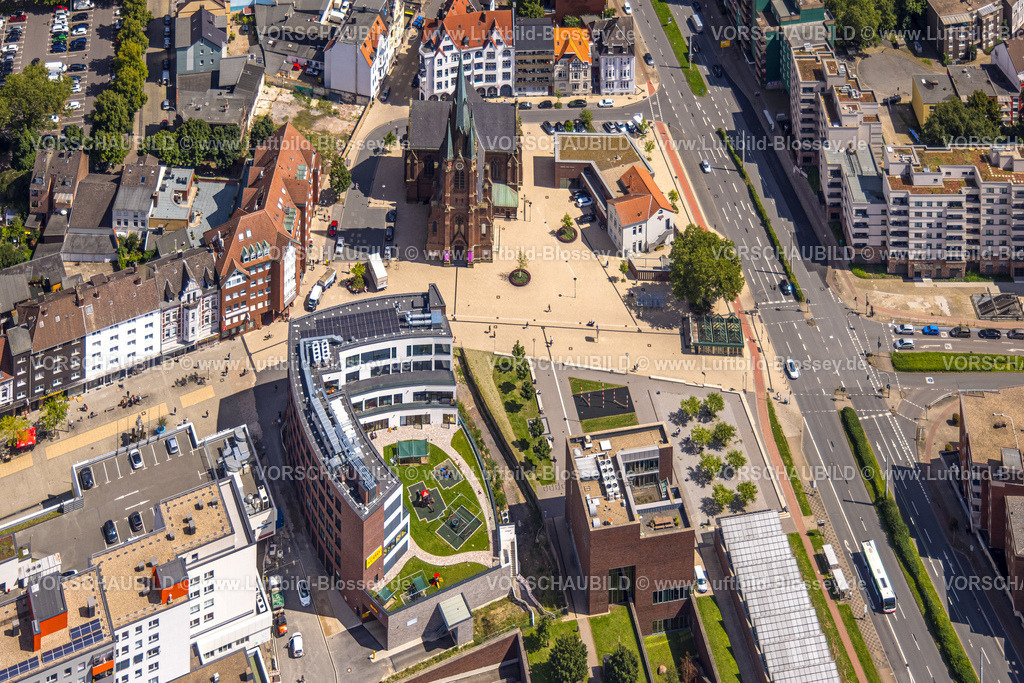 Herne230802603-2 | Luftbild, Neubau Europagarten und Europaplatz, Kreuzkirche und Bahnhofstraße, Herne-Mitte, Herne, Ruhrgebiet, Nordrhein-Westfalen, Deutschland