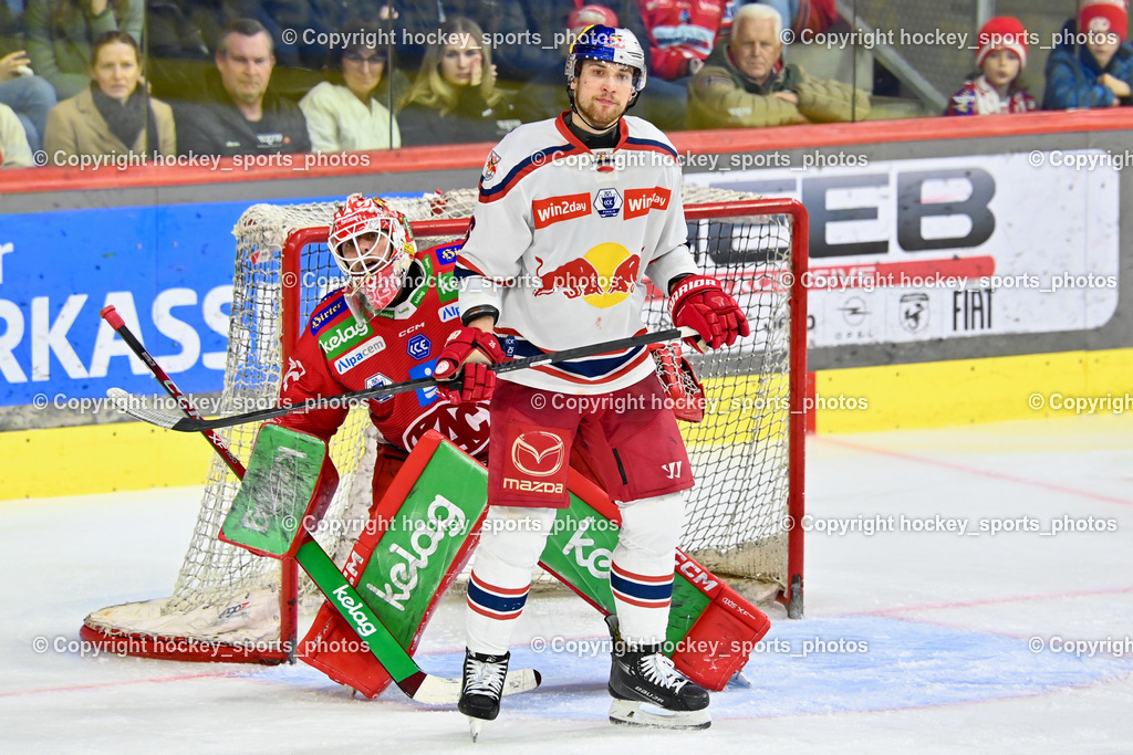 EC KAC vs. EC Red Bull Salzburb | #26 Hochkofler Peter EC RED BULL SALZBURG,  #32 Dahm Sebastian EC KAC, EC KAC vs. EC Red Bull Salzburb, EC KAC vs. EC Red Bull Salzburb am 04.04.2025 in Klagenfurt (Heidi Horten Arena), Austria, (Photo by Bernd Stefan)