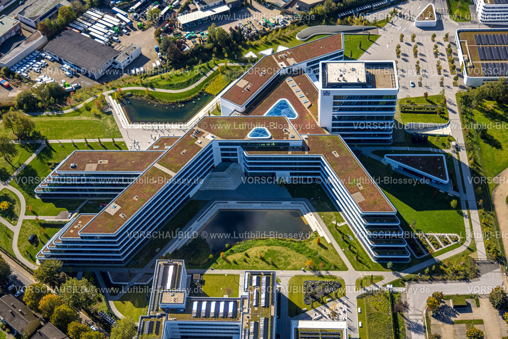Essen241000798 | Luftbild, Aldi Nord Campus, Gebäudeform entspricht dem Aldi Logo, Eckenbergstraße, Kray, Essen, Ruhrgebiet, Nordrhein-Westfalen, Deutschland