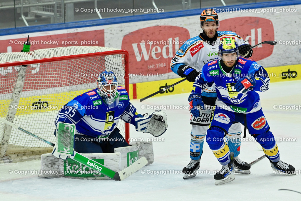 EC IDM Wärmepumpen VSV vs. STEINBACH BLACK WINGS LINZ  | #35 Cannata Joe EC VSV,#16 HANCOCK Kevin EC VSV, #18 Ograjensek Ken BLACK WINGS LINZ, EC IDM Wärmepumpen VSV vs. STEINBACH BLACK WINGS LINZ , EC IDM Wärmepumpen VSV vs. STEINBACH BLACK WINGS LINZ  am 28.01.2025 in Villach (Stadthalle Villach), Austria, (Photo by Bernd Stefan)