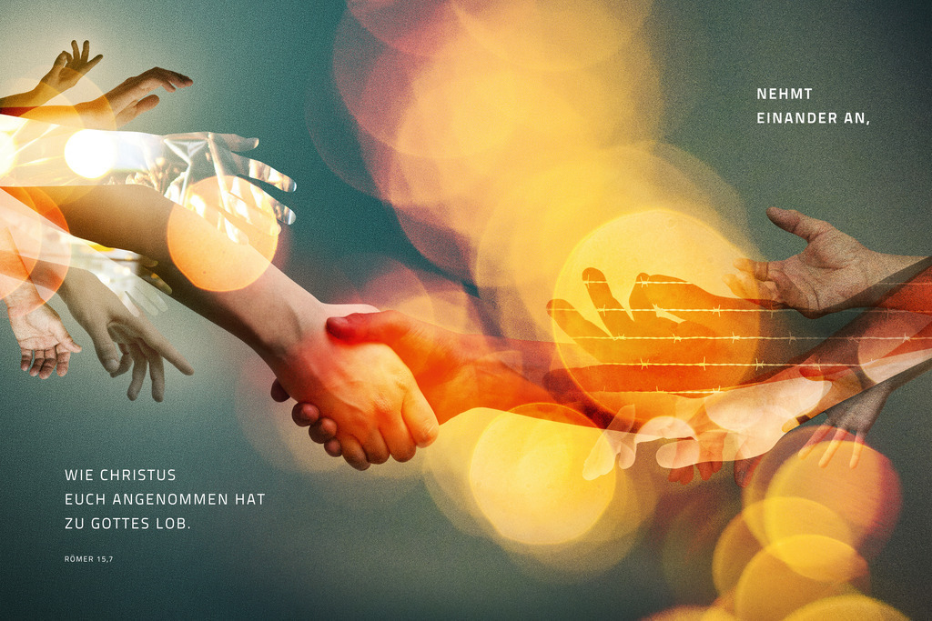 Jahreslosung 2015 Nehmt einander an Querformat | Online Shop für Christen: Christliche Poster XXL, Plakate, Wandbilder als Leinwand & christliche Postkarten, Kalender, Sticker & Lizenzen zum Download. Die Kunstwerke im christliche Geschenke Shop zeigen die Jahreslosung 2025, Gott, Jesus & mehr.