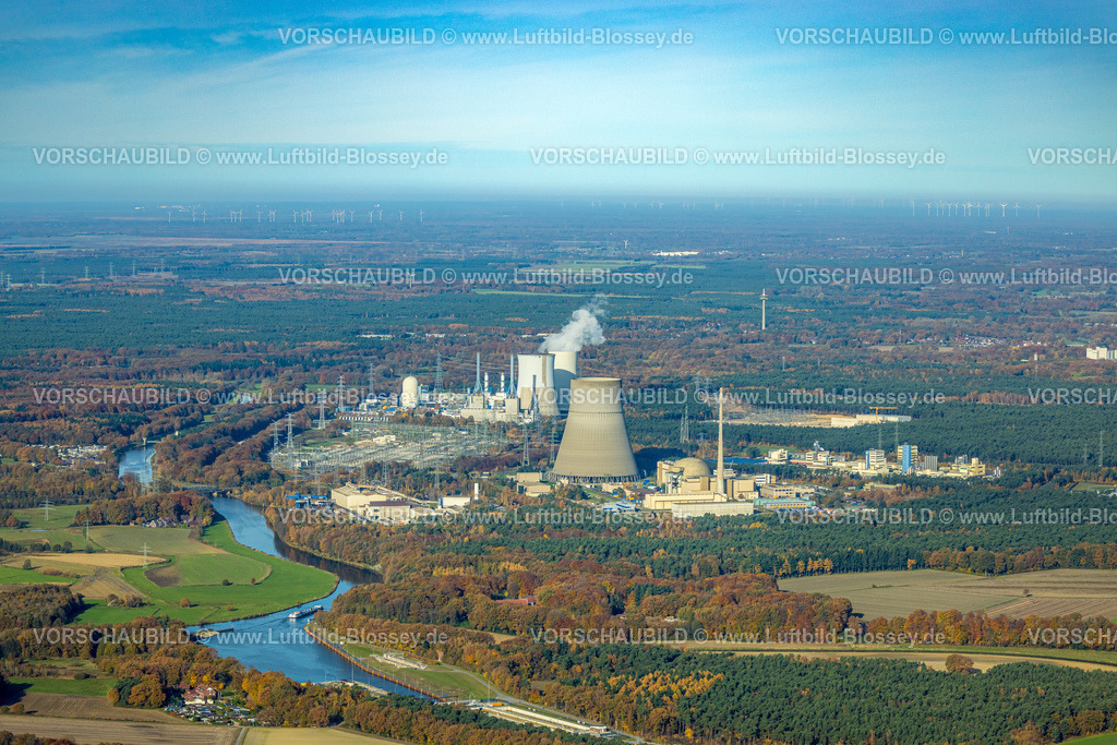 Lingen251104647KernkraftwerkEmsland | Luftbild, Kernkraftwerk Emsland am Fluss Ems mit Fernsicht, Estringen, Lingen, Norddeutschland, Ostfriesland, Niedersachsen, Deutschland