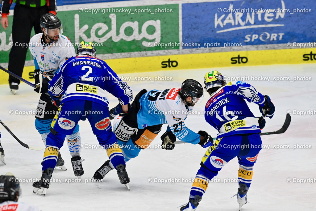 EC IDM Wärmepumpen VSV vs. Steinbach Black Wings Linz | #2 Dylan MacPherson EC VSV, #27 Shawn St-Amant Black Wings Linz, #16 Kevin Hancock EC VSV, EC IDM Wärmepumpen VSV vs. Steinbach Black Wings Linz, EC IDM Wärmepumpen VSV vs. Steinbach Black Wings Linz am 23.01.2026 in Villach (Stadthalle Villach), Austria, (Photo by Bernd Stefan)