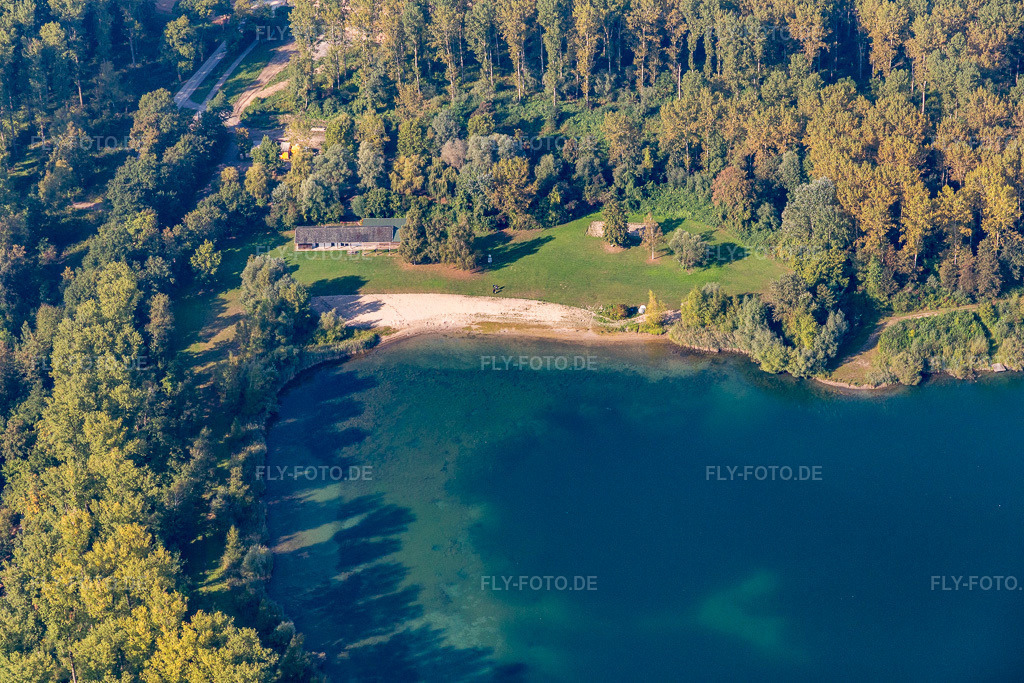 Luftbild: Strand am Badesee Giesen in Linkenheim-Hochstetten im Bundesland Baden-Württemberg in Deutschland. Foto: IMG_094860.jpg vom 24.09.2016 durch Werner Riehm/FLY-FOTO.de