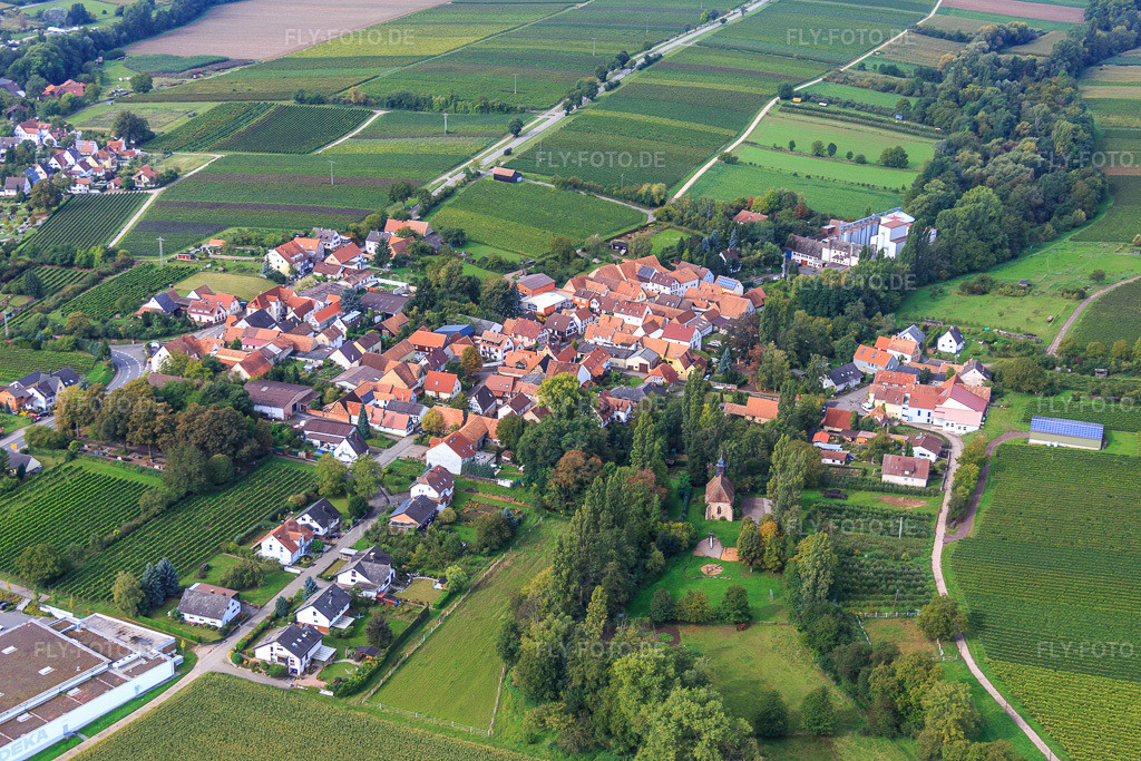 Luftbild: Ortsansicht von Osten im Ortsteil Appenhofen in Billigheim-Ingenheim im Bundesland Rheinland-Pfalz in Deutschland. Foto: IMG_072726.jpg vom 19.09.2014 durch Werner Riehm/FLY-FOTO.deAuflösung des Originals: 5472 x 3648 px