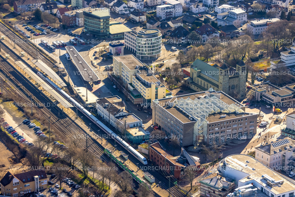 Unna230213113 | Luftbild, Bahnhof Unna, Rathaus, Unna, Ruhrgebiet, Nordrhein-Westfalen, Deutschland