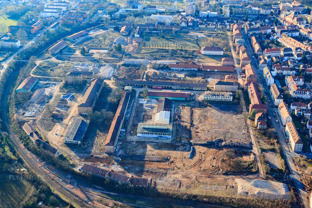 Luftbild: Erschließungsarbeiten für das Landesgartenschau Gelände in Landau in der Pfalz im Bundesland Rheinland-Pfalz in Deutschland. Foto: IMG_37174.jpg vom 22.01.2011 durch Werner Riehm/FLY-FOTO.deAuflösung des Originals: 4752 x 3168 px