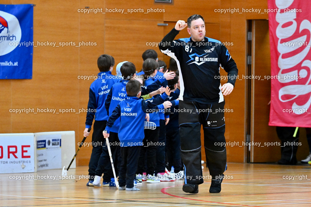 FBK Loka vs. VSV Unihockey | #87 Timmo Taurer VSV Unihockey, FBK Loka vs. VSV Unihockey, FBK Loka vs. VSV Unihockey am 23.03.2025 in Villach (Ballspielhalle St. Martin), Austria, (Photo by Bernd Stefan)