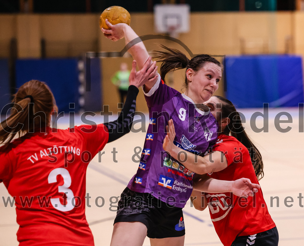 2025-01-18_055_SpVgg_Altenerding_gegen_TV_Altoetting | Erding, Deutschland, 18.01.2025:Handball, Bezirksoberliga Frauen Altbayern 2024 / 2024, 11. Spieltag, SpVgg Altenerding gegen TV Altötting, Endergebnis: 19:24Anna-Maria Niedermaier (TV Altötting, #3), Julia Kranich (SpVgg Altenerding, #9)Foto: Christian Riedel / fotografie-riedel.net