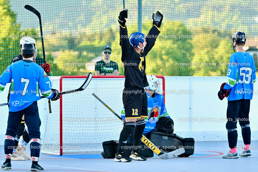 VAS Ballhockey Villach vs. ASKÖ Villach Ballhockey | #7 Urbanek Martin SV ASKÖ Ballhockey, #35 Lepuschitz Leo SV ASKÖ Ballhockey, Jubel #12 Duricky Jan VAS Ballhockey Villach, #53 Nindler Elias SV ASKÖ Ballhockey, VAS Ballhockey Villach vs. ASKÖ Villach Ballhockey , VAS Ballhockey Villach vs. ASKÖ Villach Ballhockey  am 13.05.2026 in Villach (Alpen Arena ), Austria, (Photo by Bernd Stefan)